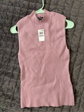 INC International Concepts Rose Pink Sleeveless Mock Neck Rib Knit Top